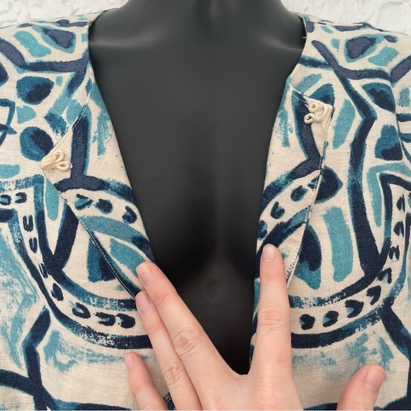 Chico’s Batik Watercolor Artisan Printed Linen Jacket Size 3 XL/16 - Picture 4 of 8